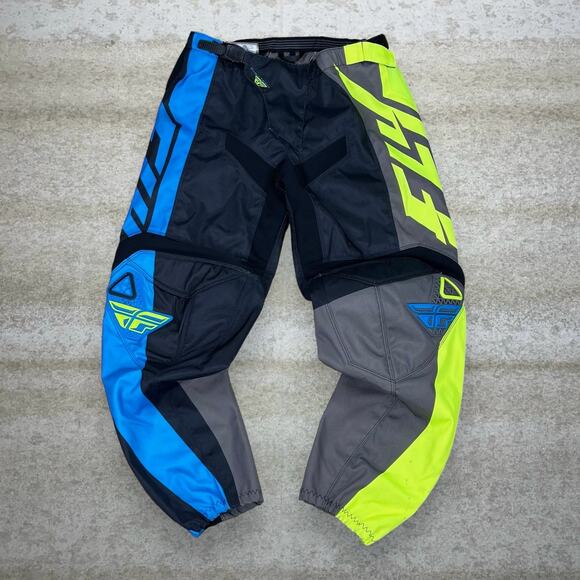 Vintage Fly Racing Motocross Pants Black Blue Yellow Grey Baggy Wide Leg Fit Y2K - Picture 2 of 4